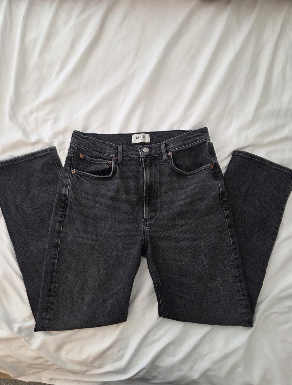 AGOLDE High Rise Stovepipe Straight Leg Black Wash Jeans Size 30 - Picture 2 of 7